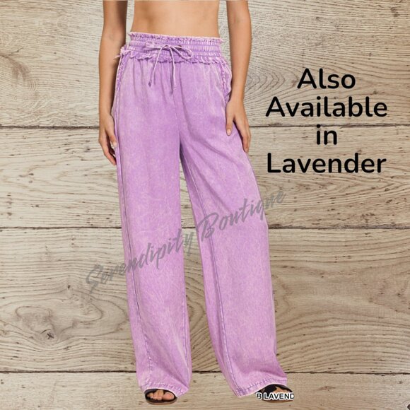 Oversized Loose Fit Wide Leg Mineral Wash Sustainable Tencel Elastic Waist Pants - Picture 5 of 7